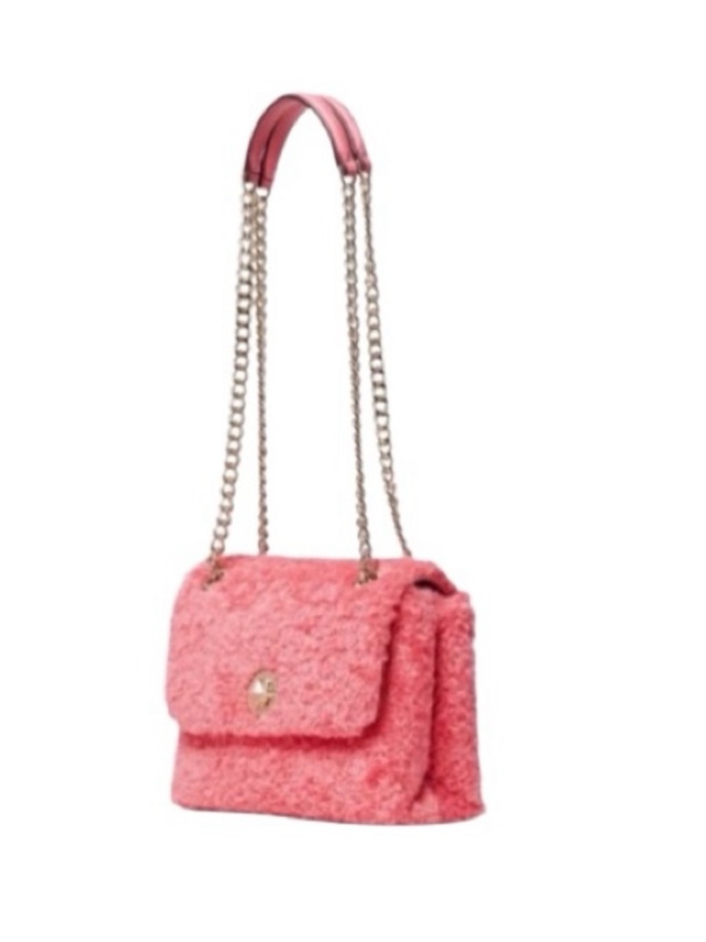 kate spade Pink Faux Fur Flap Shoulder Bag with Gold Chain